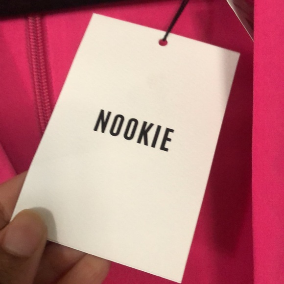 Nookie envy mini dress neon pink sleek long sleeve shoulder pads size S NWT - Picture 9 of 14